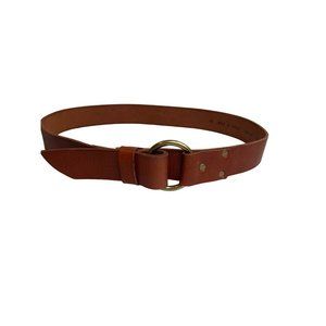 Lands End Brown Leather Belt Brass Ring Buckle Womens Medium